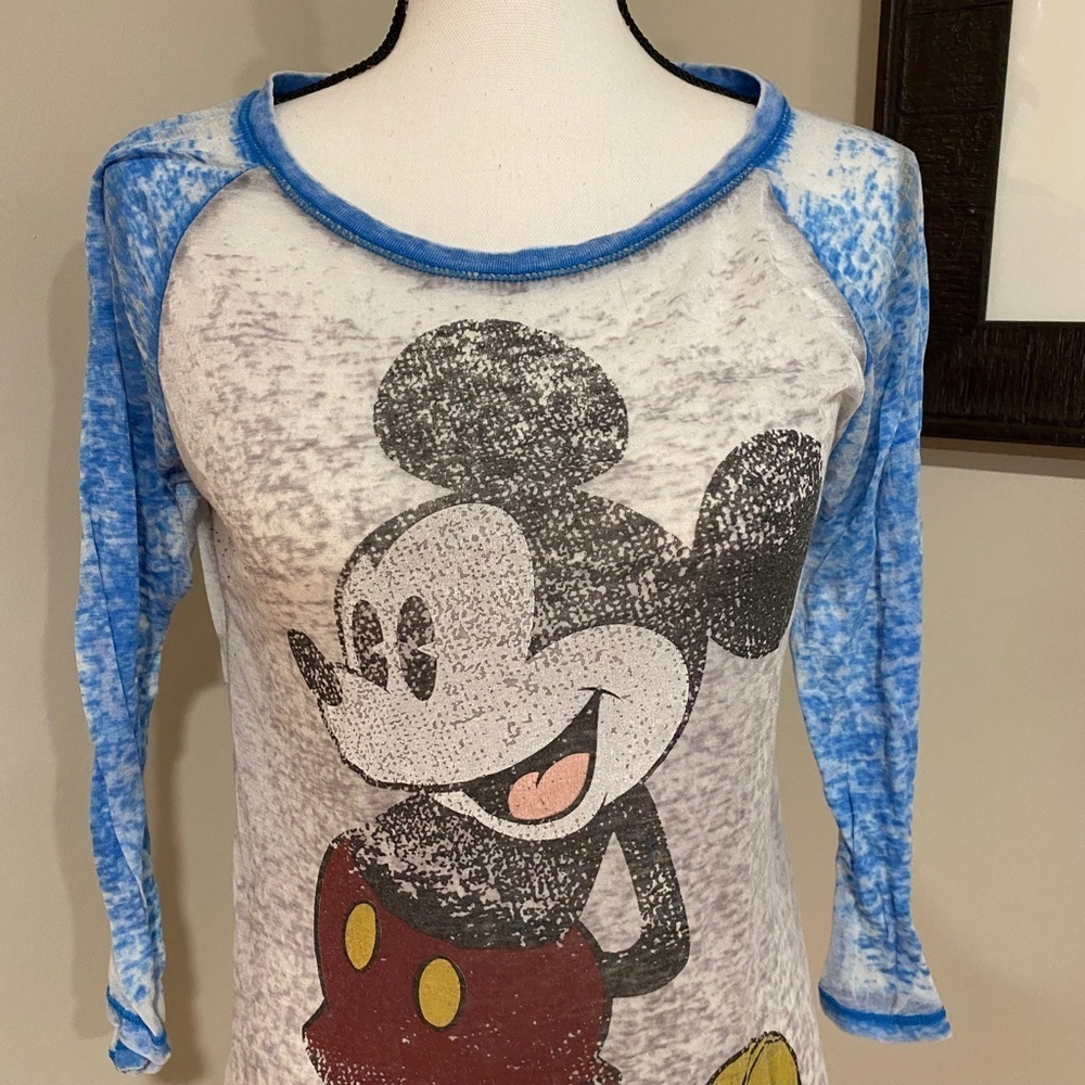 *MICKEY* Blue x Gray 3/4 Sleeve Shirt Size Medium - Picture 2 of 6